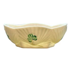 Vintage Belleek Porcelain Shamrock Individual Salt Cellar Dish ~ 7th Brown Mark